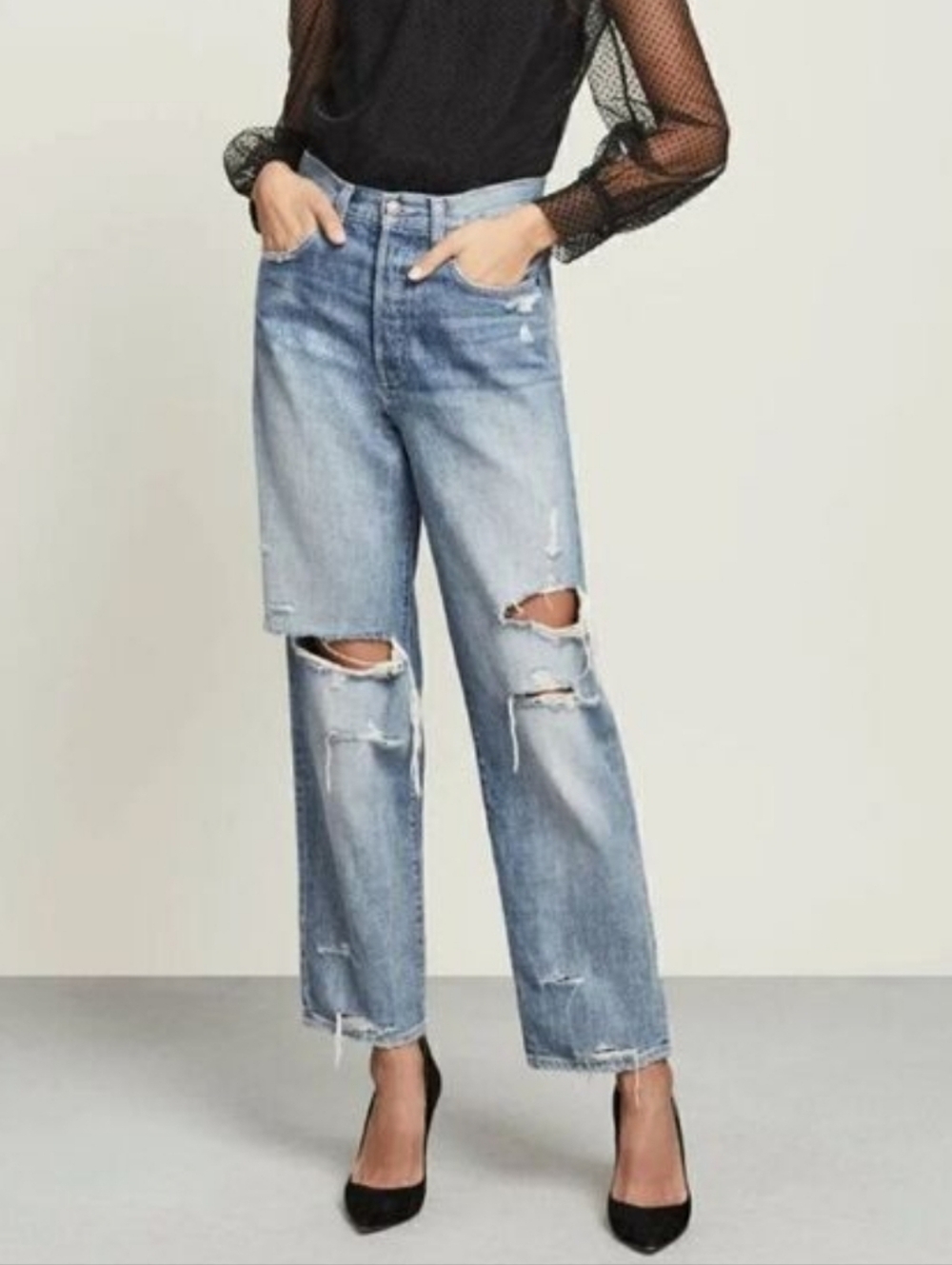 Veronica Beard Blake Classic Straight High Rise Distressed Size 30